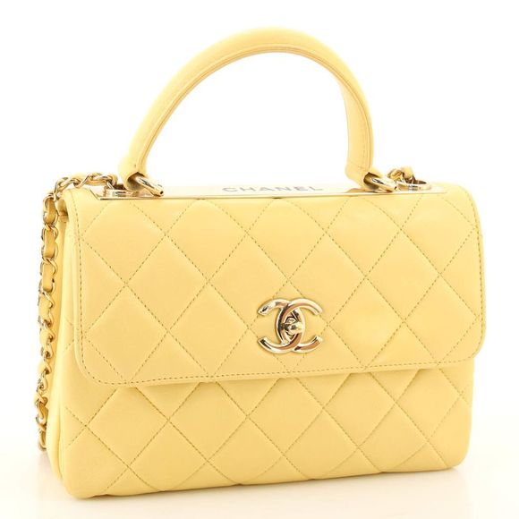 Chanel Trendy CC Top Handle Bag Quilted Lambskin Small Yellow - Picture 2 of 8